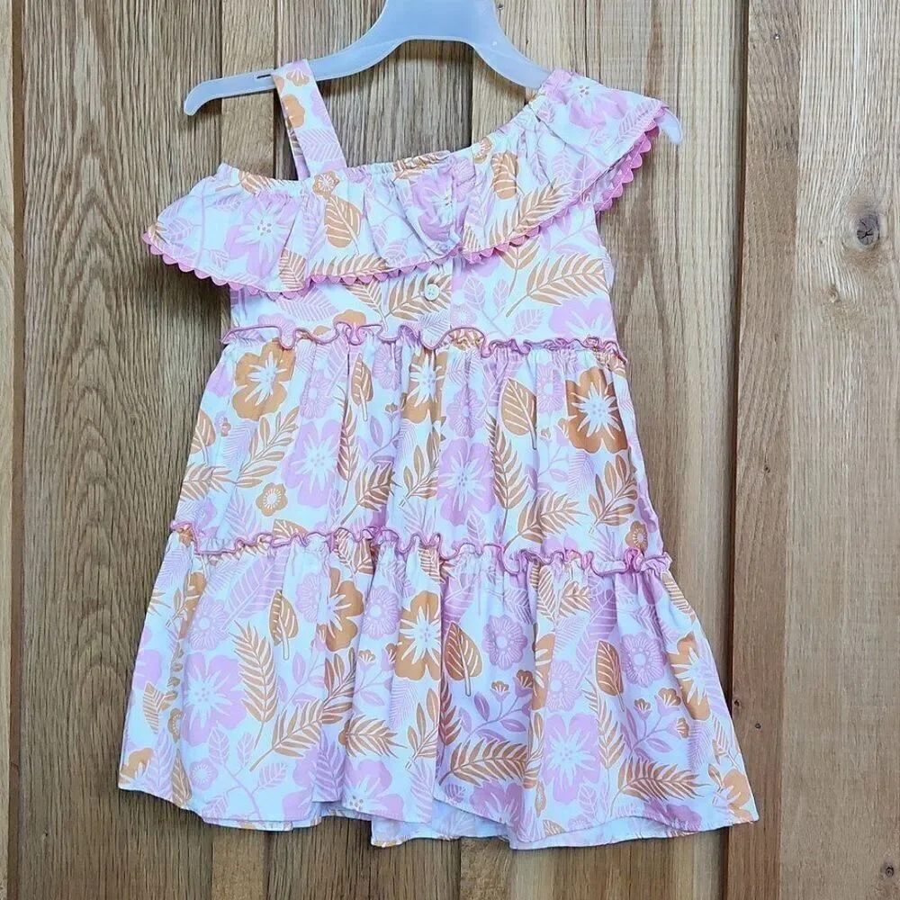 Good Lad Girls Ruffle One Shoulder Dress, Size 4T, Pink & White Hawaiian